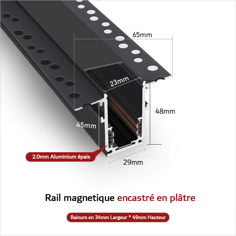 Rail Magn Tique Encastr Dc V M Noir Bouchons Digilamp