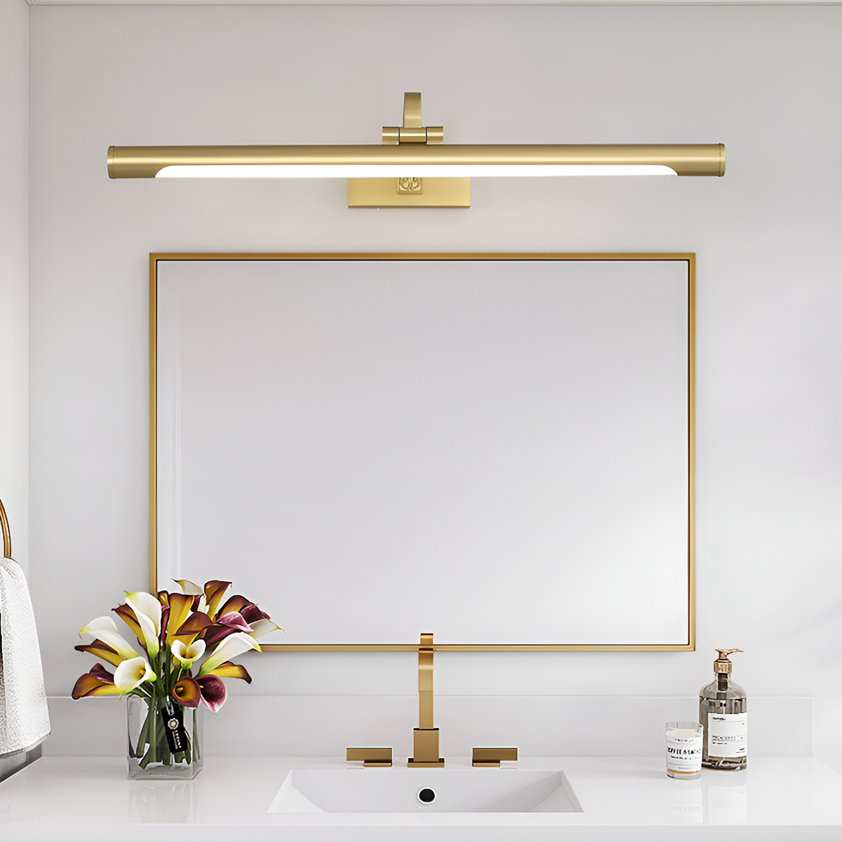 Applique miroir LED 9W 800lm 3000K blanc chaud, en cuivre doré