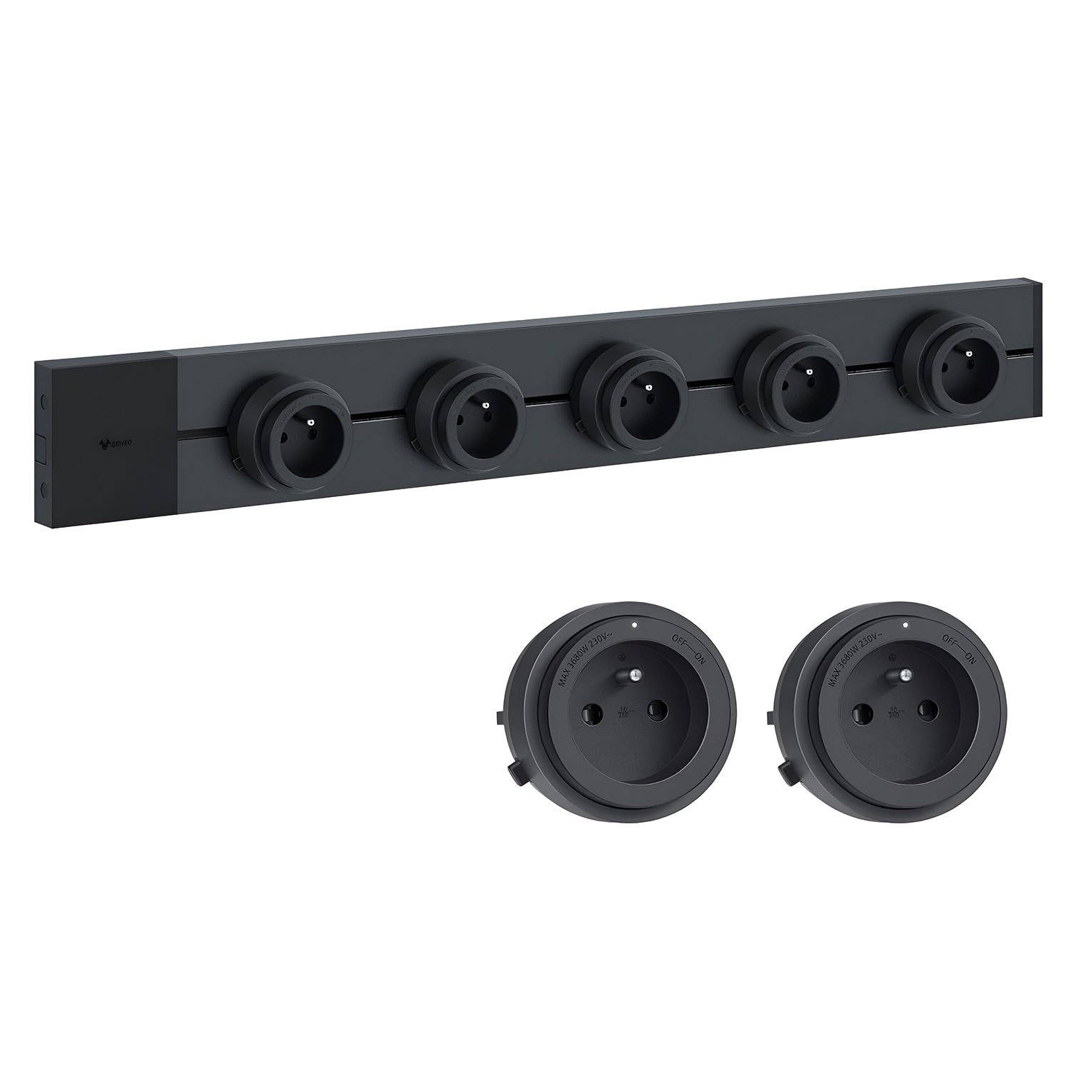GONEO Multiprise Murale en Saillie, Rail de 75 cm avec 5 Adaptateurs Amovibles, 3680W 16A Max