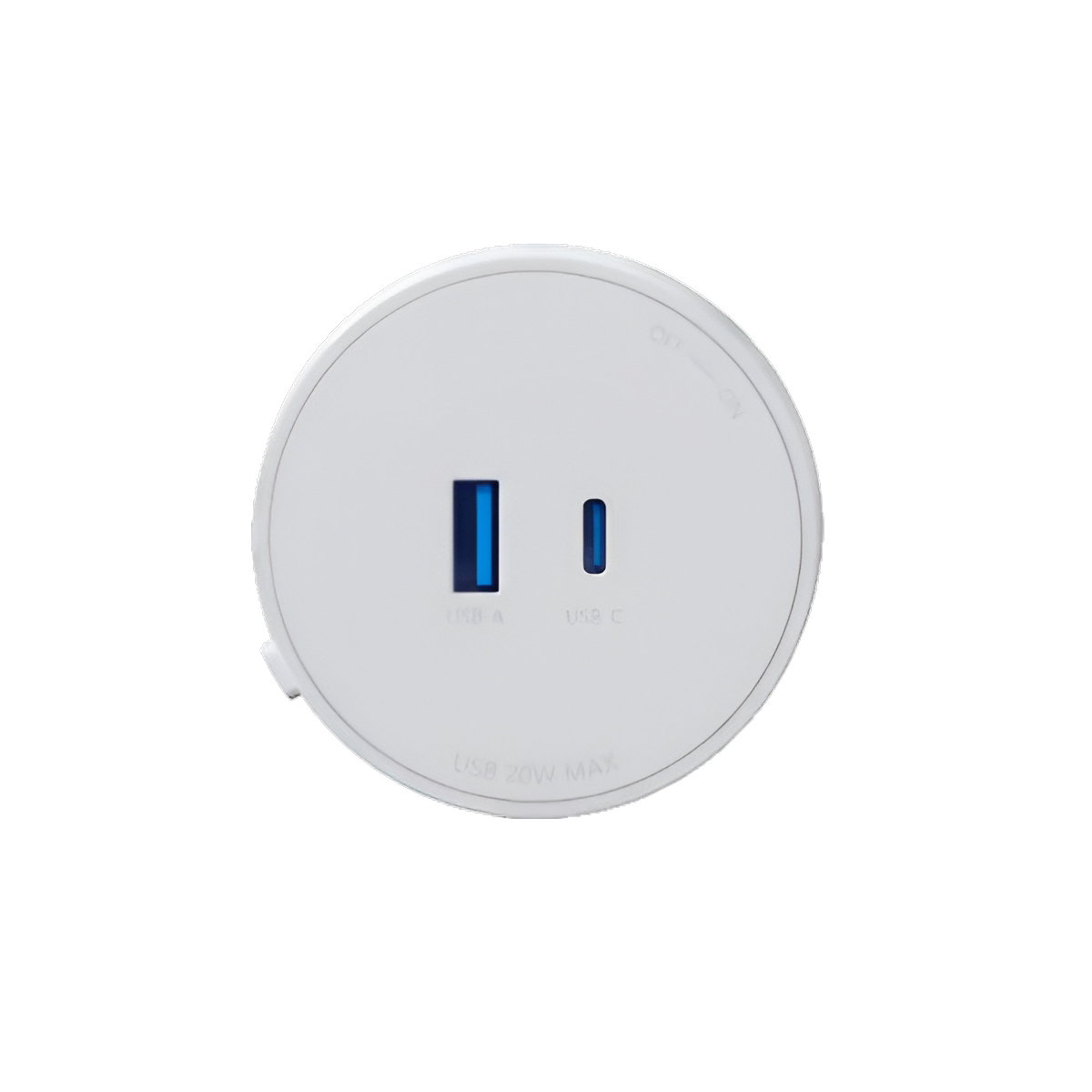 Adaptateur de Charge USB blanc, Mécanisme de Rotation on/Off, USB A et C 20 W Max, Ø62 mm - Blanc
