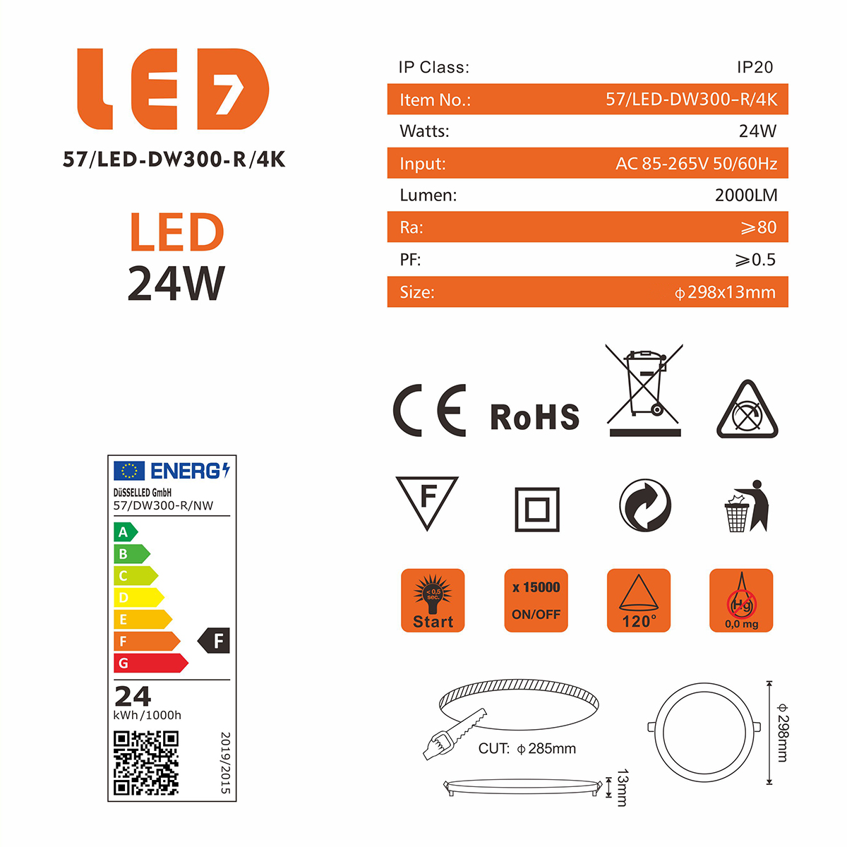Digilamp Downlight LED rond encastrable Extra Plat 24W 2000Lm – Image 6