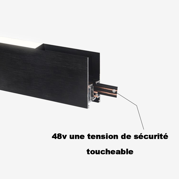 Rail Magnétique Encastré DC 48V 1m Noir + Bouchons – Image 3
