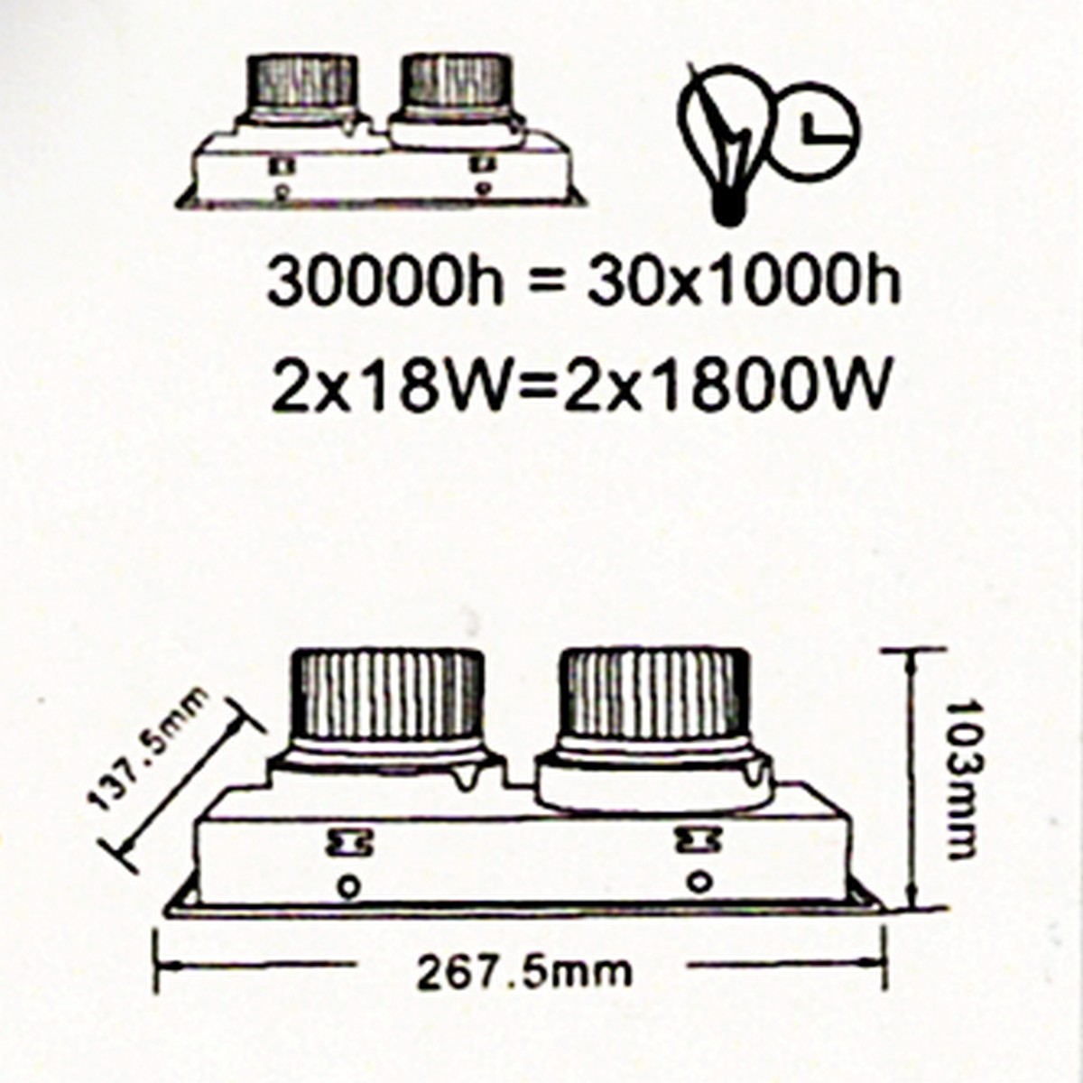 Projecteur double encastrable LED 2*12W / 2*18W 4000K - NOIR – Image 8