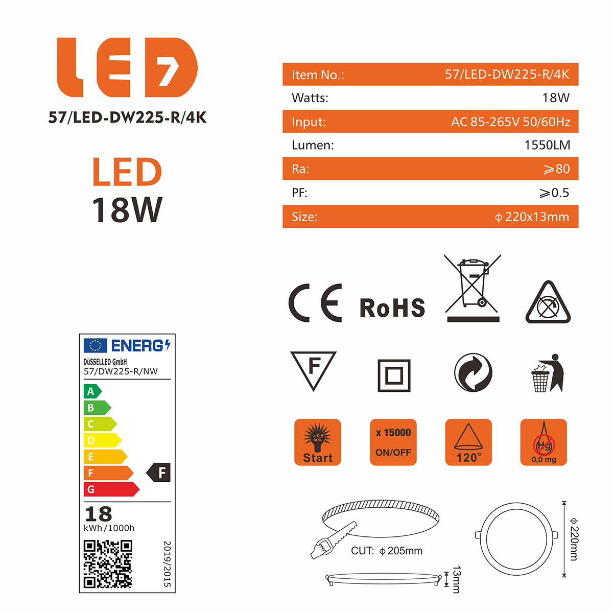 Digilamp Downlight LED rond encastrable Extra Plat 18W – Image 6