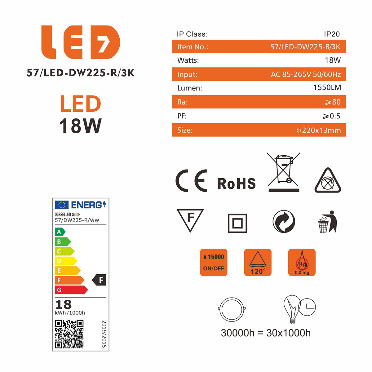 Digilamp Downlight LED rond encastrable Extra Plat 18W – Image 7