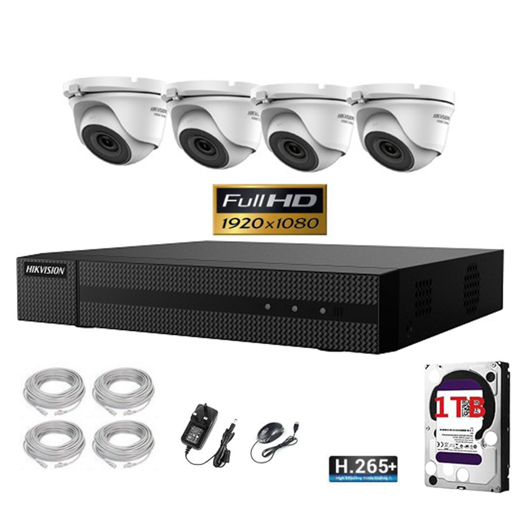Kit Vidéo Surveillance HIKVISION, 4 Caméras avec cable RG45, Enregistreur NVR 8 canaux H265+ 1000G