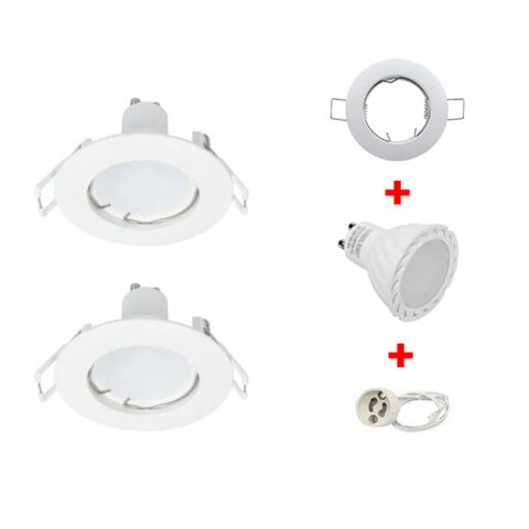 Kit 2 - Spot LED Collerette fixe rond avec ampoule GU10 Blanc froid 6000K