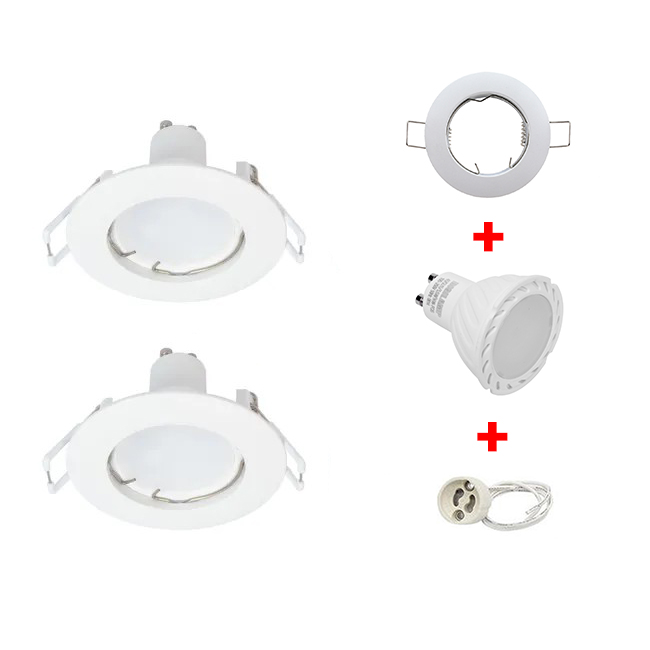 Kit 2 - Spot LED Collerette fixe rond avec ampoule GU10 Blanc froid 6000K
