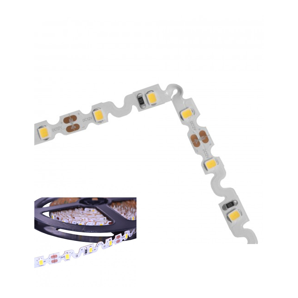 Ruban LED 24V 5M SMD2835 en forme de S 90° 60LEDs/mètre IP20 6000K