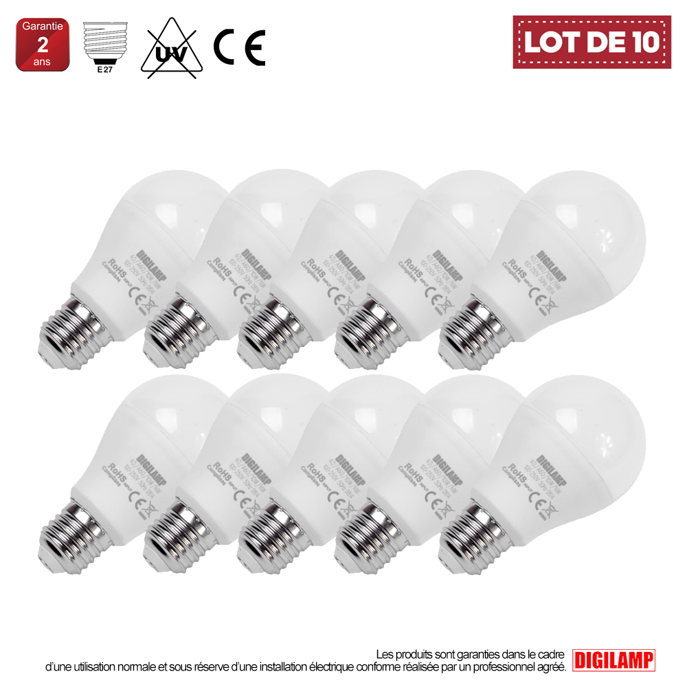 Lot de 10 Ampoule LED E27 A60 10W