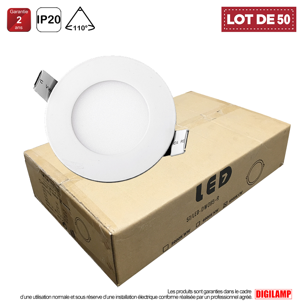 Lot de 50 Spot Encastrable Led Downlight Panel Extra plat 5w 3000k/4000k/6000k - Digilamp