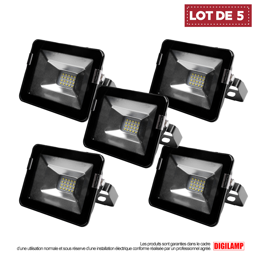 Lot de 5 Projecteur Noir étanche FL4 10W IP65 6000K