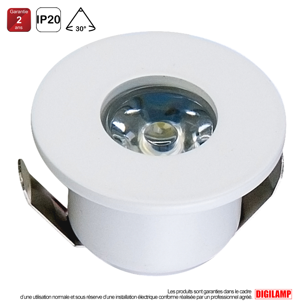 Mini spot LED encastrable 3W 200Lm 12V 4000K/3000K - Blanc
