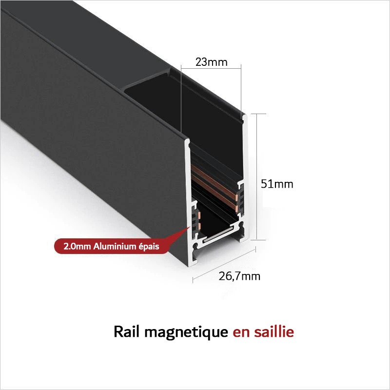 Rail Magnétique en Saillie DC 48V 1m Noir