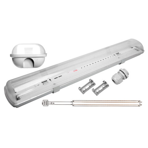 LOT DE 8 - Park étanche 1200mm IP65 à équiper pour 2xTube(Double) plastique et allumage 1 côté