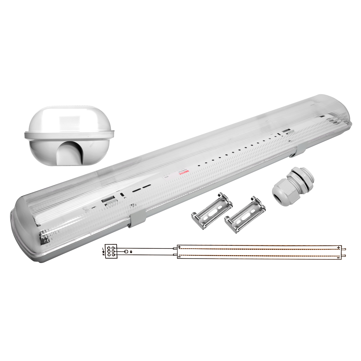 LOT DE 4 - Park étanche 1500mm IP65 à équiper pour 2xTube(Double) plastique et allumage 1 côté