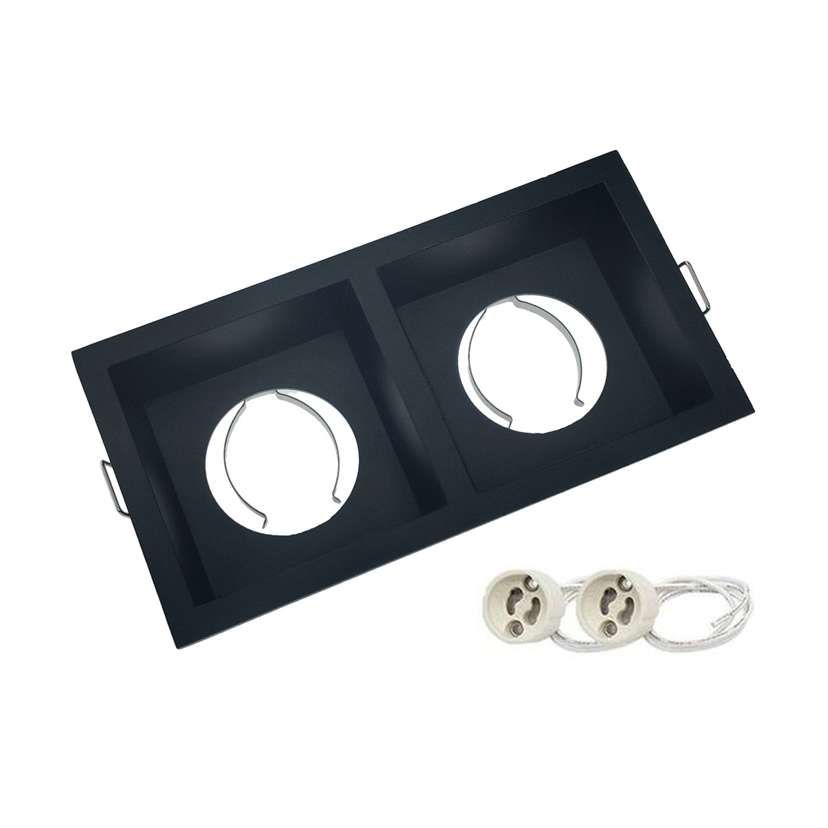 Support spot double rectangulaire, encastré en aluminium, pour ampoule GU10 x 2 - Noir