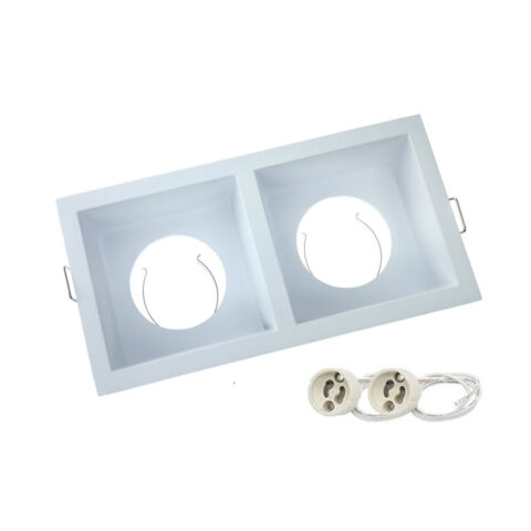 Support spot double rectangulaire, encastré en aluminium, pour ampoule GU10 x 2 - Blanc