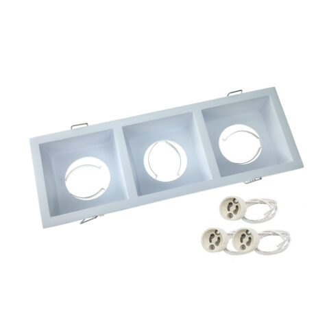 Support spot triple rectangulaire, encastré en aluminium, pour ampoule GU10 x 3 - Blanc